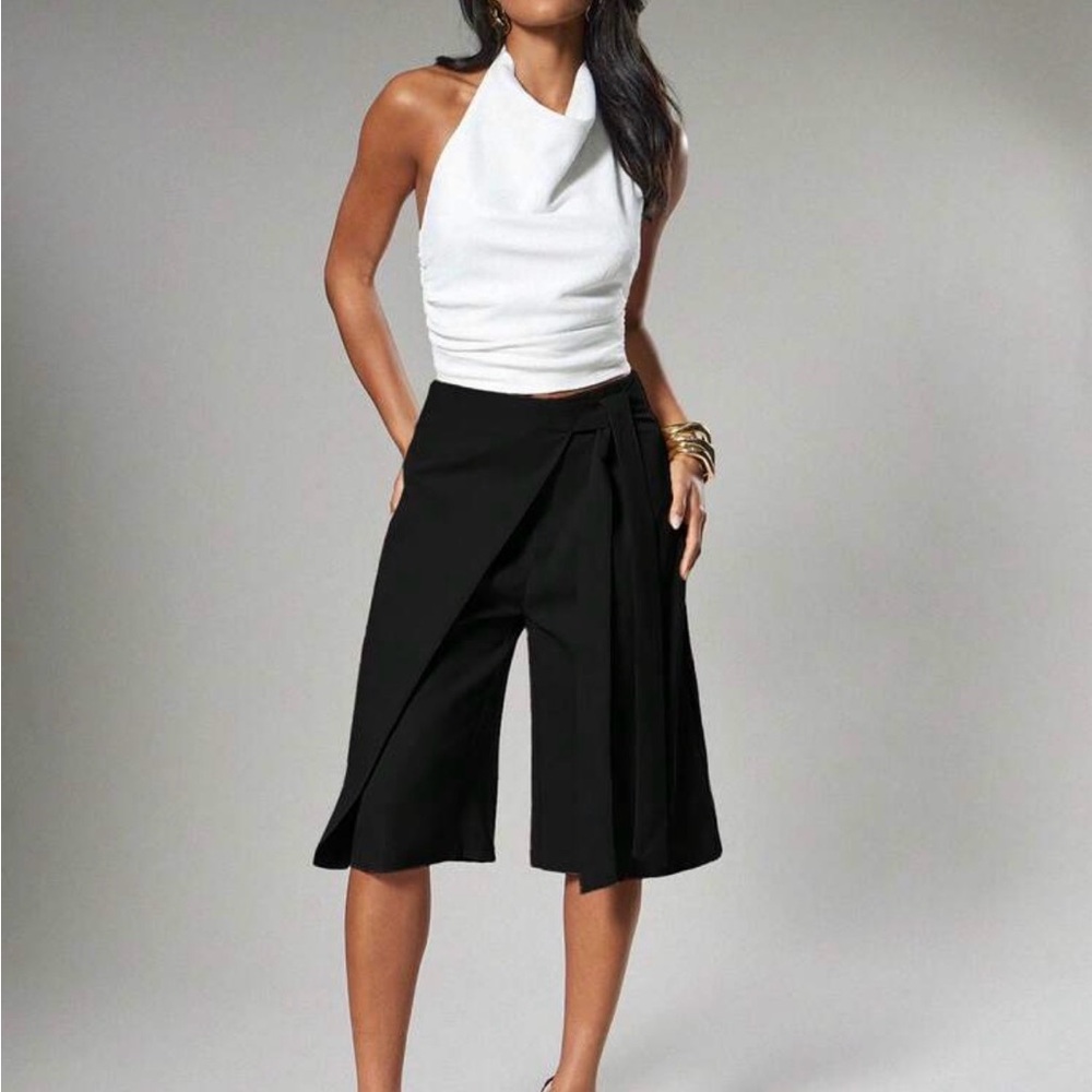 NEW Black Wrap-Front Capris - Women's Stylish Capris - Picture 3 of 6
